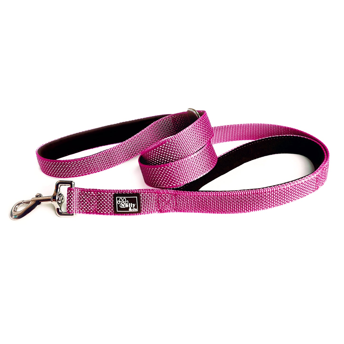 Laisse réfléchissante double poignée rose