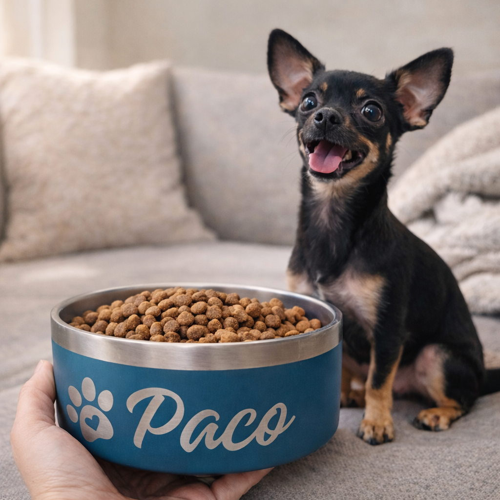Personalized teal dog and cat bowl