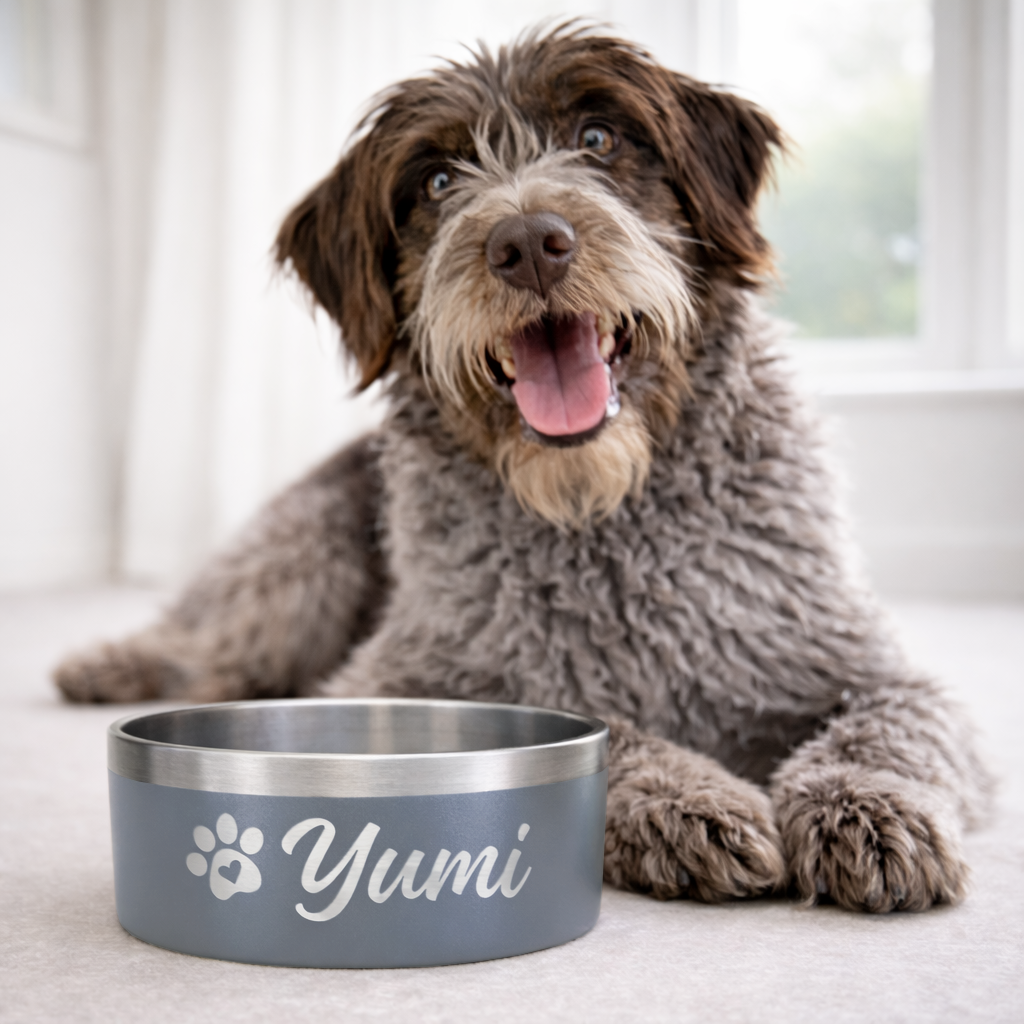 Personalized gray dog ​​and cat bowl