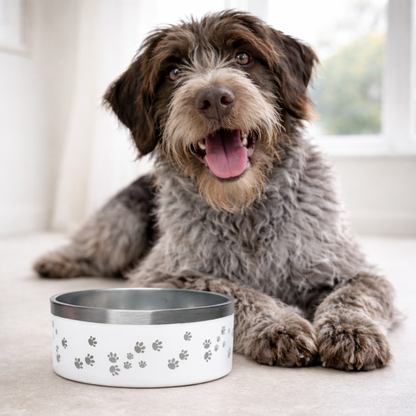 Personalized white dog and cat bowl